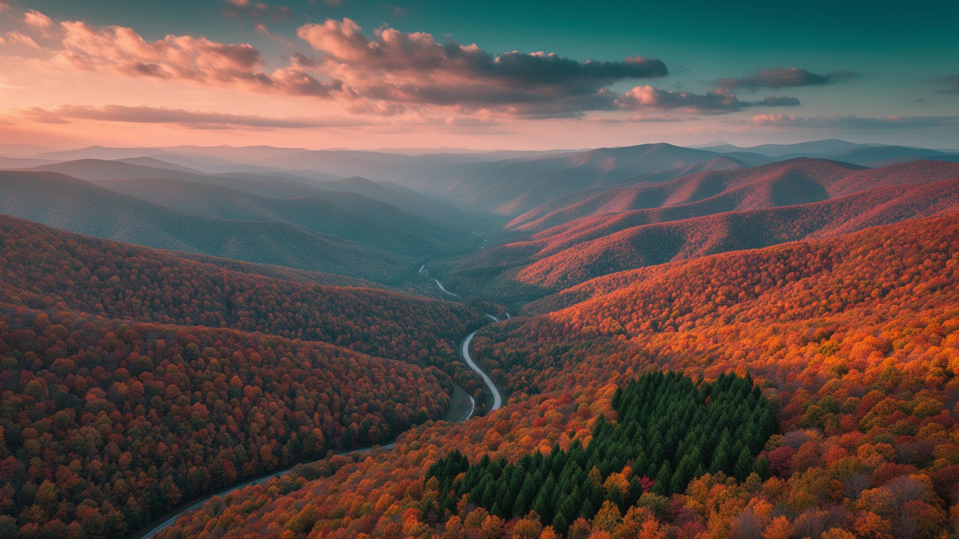 Blue Ridge mountain road at twilight